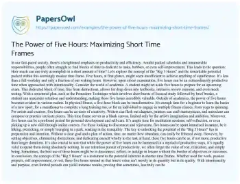 Essay on The Power of Five Hours: Maximizing Short Time Frames