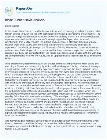 Essay on Blade Runner Movie Analysis