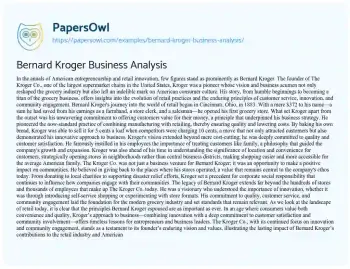 Essay on Bernard Kroger Business Analysis