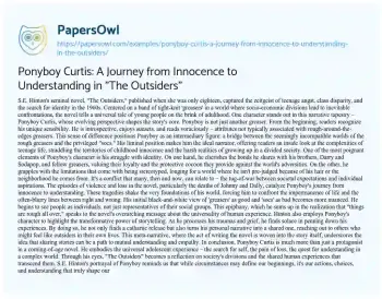 Essay on Ponyboy Curtis: a Journey from Innocence to Understanding in “The Outsiders”