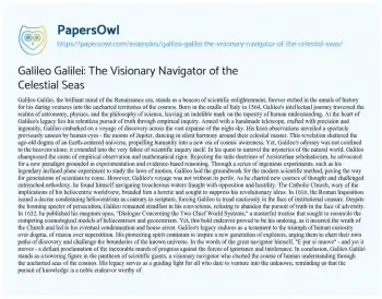 Essay on Galileo Galilei: the Visionary Navigator of the Celestial Seas