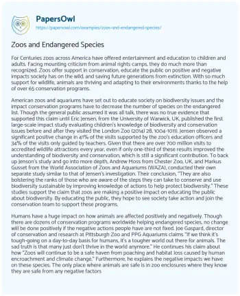 Essay on Zoos and Endangered Species