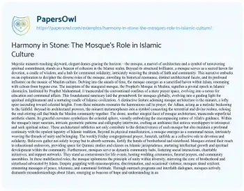 Essay on Harmony in Stone: the Mosque’s Role in Islamic Culture