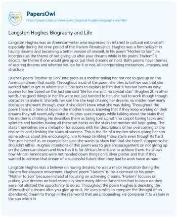 Essay on Langston Hughes Biography and Life