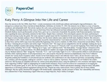 Essay on Katy Perry: a Glimpse into her Life and Career