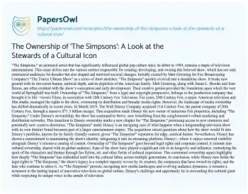 Essay on The Ownership of ‘The Simpsons’: a Look at the Stewards of a Cultural Icon