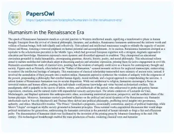 Essay on Humanism in the Renaissance Era