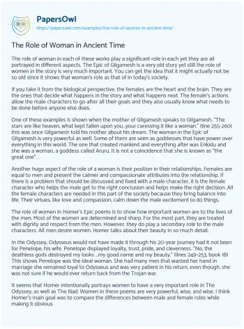 Essay on The Role of Woman in Ancient Time