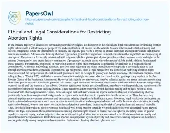 Essay on Ethical and Legal Considerations for Restricting Abortion Rights