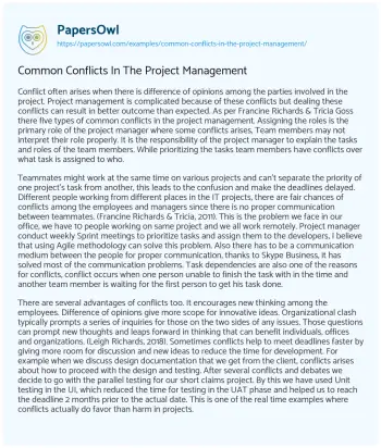 Essay on Common Conflicts in the Project Management