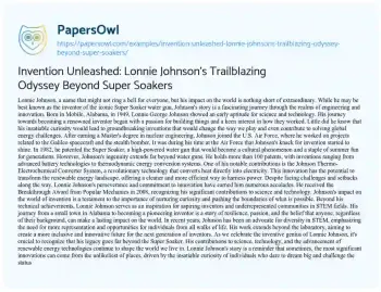 Essay on Invention Unleashed: Lonnie Johnson’s Trailblazing Odyssey Beyond Super Soakers