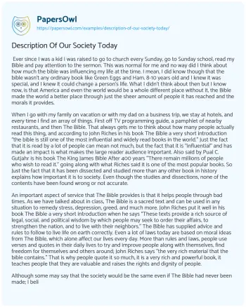 Essay on Description of our Society Today