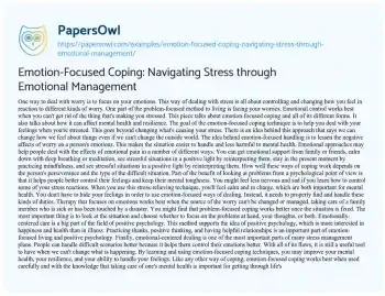 Essay on Emotion-Focused Coping: Navigating Stress through Emotional Management