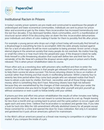 Essay on Institutional Racism in Prisons