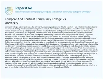 Essay on Compare and Contrast Community College Vs University