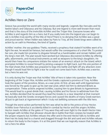 Essay on Achilles Hero or Zero