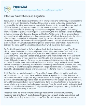 Essay on Effects of Smartphones on Cognition