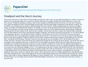 Essay on Deadpool and the Hero’s Journey