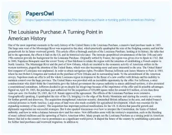 Essay on The Louisiana Purchase: a Turning Point in American History