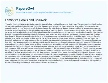 Essay on Feminists Hooks and Beauvoir