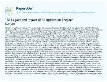 Essay on The Legacy and Impact of Air Jordans on Sneaker Culture