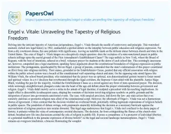 Essay on Engel V. Vitale: Unraveling the Tapestry of Religious Freedom