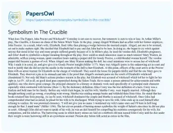 Essay on Symbolism in the Crucible