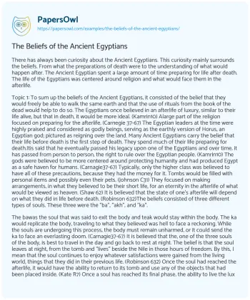 Essay on The Beliefs of the Ancient Egyptians