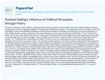 Essay on Rudyard Kipling’s Influence on Political Persuasion through Poetry