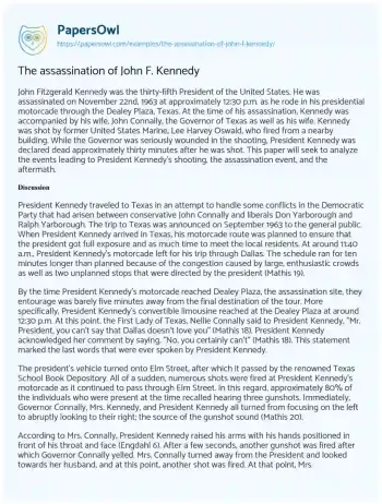 Essay on The Assassination of John F. Kennedy