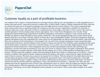 Essay on Customer Loyalty as a Part of Profitable Business