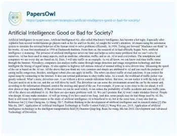 Essay on Artificial Intelligence: Good or Bad for Society?