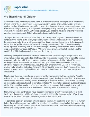 Essay on We should not Kill Children