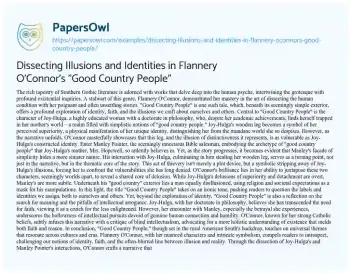 Essay on Dissecting Illusions and Identities in Flannery O’Connor’s “Good Country People”