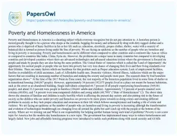 Essay on Poverty and Homelessness in America