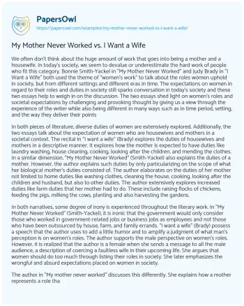 Essay on My Mother Never Worked Vs. i Want a Wife