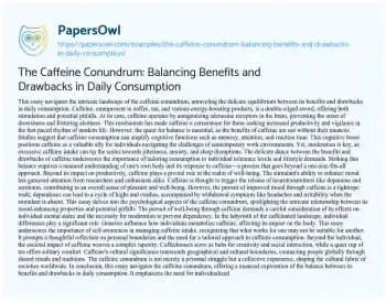 Essay on The Caffeine Conundrum: Balancing Benefits and Drawbacks in Daily Consumption