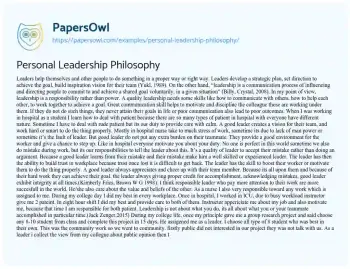 Essay on Personal Leadership Philosophy