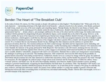 Essay on Bender: the Heart of “The Breakfast Club”