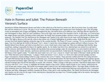 Essay on Hate in Romeo and Juliet: the Poison Beneath Verona’s Surface