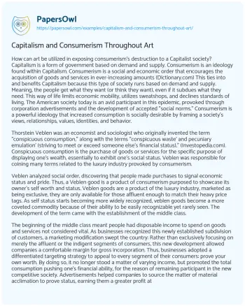 Essay on Capitalism and Consumerism Throughout Art