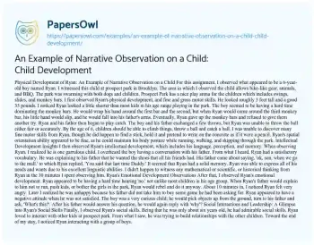 Essay on An Example of Narrative Observation on a Child: Child Development