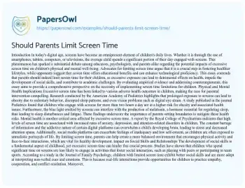 Essay on Should Parents Limit Screen Time