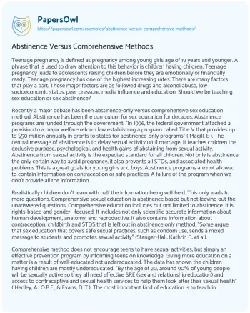 Essay on Abstinence Versus Comprehensive Methods