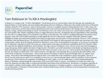 Essay on Tom Robinson in to Kill a Mockingbird