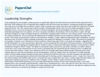 Essay on Leadership Strengths