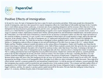 Essay on Positive Effects of Immigration