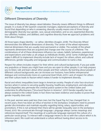 Essay on Different Dimensions of Diversity