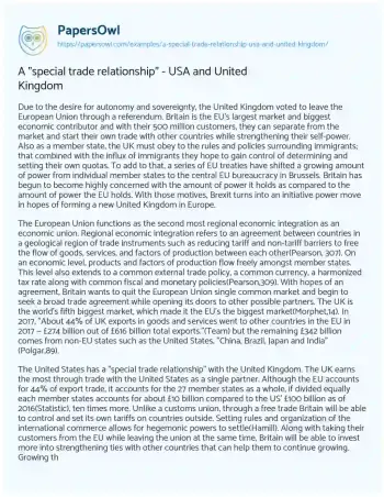 Essay on A “special Trade Relationship” – USA and United Kingdom