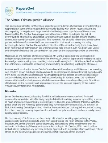 Essay on The Virtual Criminal Justice Alliance